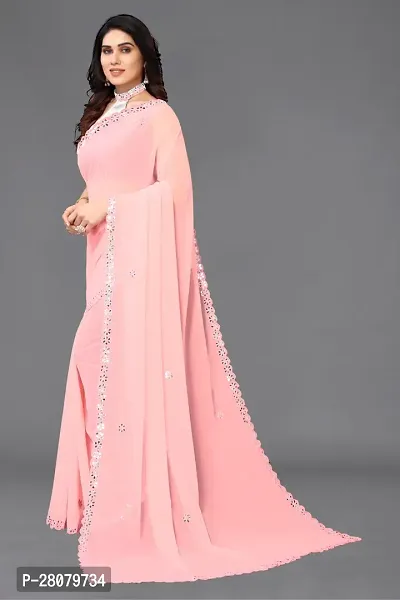 Beautiful Peach Georgette Saree With Blouse Piece For Women-thumb2