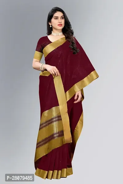 Beautiful Maroon Cotton Saree With Blouse Piece For Women-thumb5