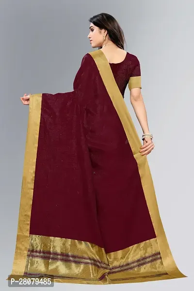 Beautiful Maroon Cotton Saree With Blouse Piece For Women-thumb4