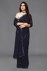 Beautiful Navy Blue Georgette Saree With Blouse Piece For Women-thumb3