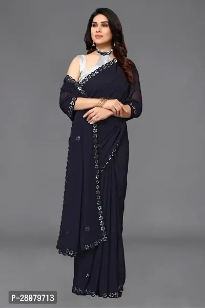 Beautiful Navy Blue Georgette Saree With Blouse Piece For Women-thumb4