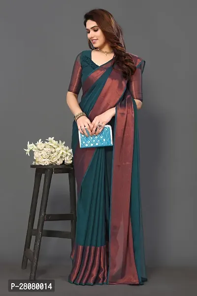 Beautiful Teal Chiffon Saree With Blouse Piece For Women-thumb4