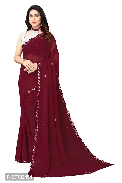 Beautiful Maroon Georgette Saree With Blouse Piece For Women-thumb0