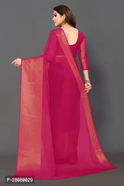 Beautiful Pink Chiffon Saree With Blouse Piece For Women-thumb2