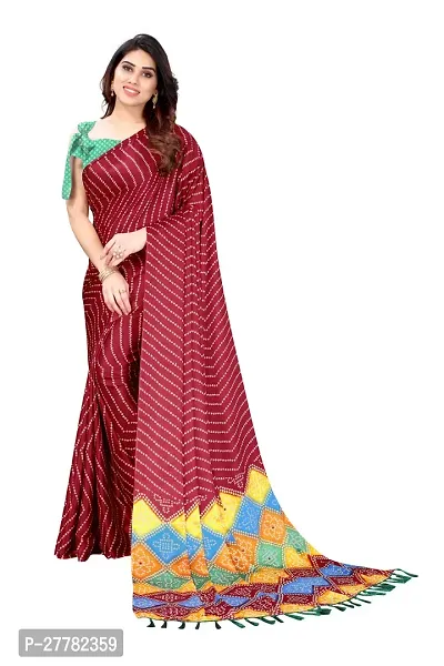 Beautiful Red Chiffon Saree With Blouse Piece For Women-thumb0