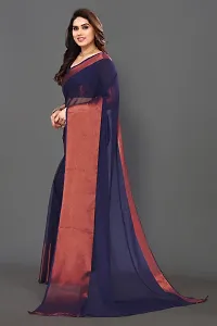 Beautiful Navy Blue Chiffon Saree With Blouse Piece For Women-thumb1