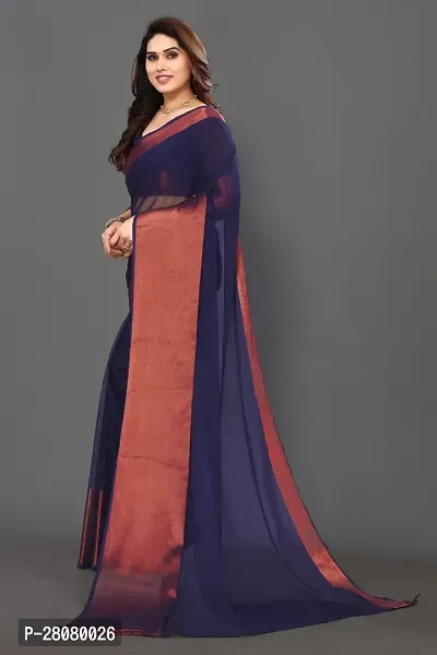 Beautiful Navy Blue Chiffon Saree With Blouse Piece For Women-thumb2