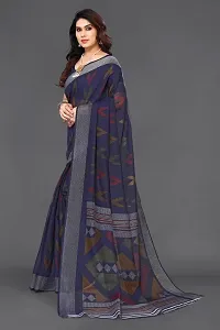 Beautiful Navy Blue Linen Saree With Blouse Piece For Women-thumb2