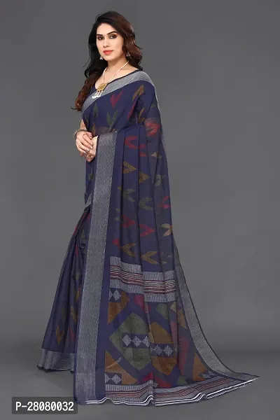 Beautiful Navy Blue Linen Saree With Blouse Piece For Women-thumb3