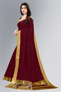 Beautiful Maroon Cotton Saree With Blouse Piece For Women-thumb1