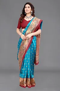 Beautiful Sky Blue Art Silk Saree With Blouse Piece For Women-thumb2