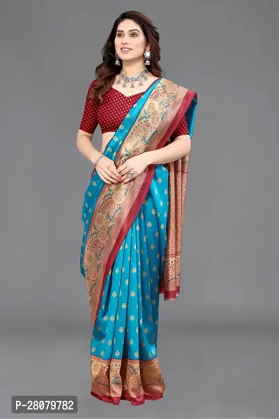 Beautiful Sky Blue Art Silk Saree With Blouse Piece For Women-thumb3