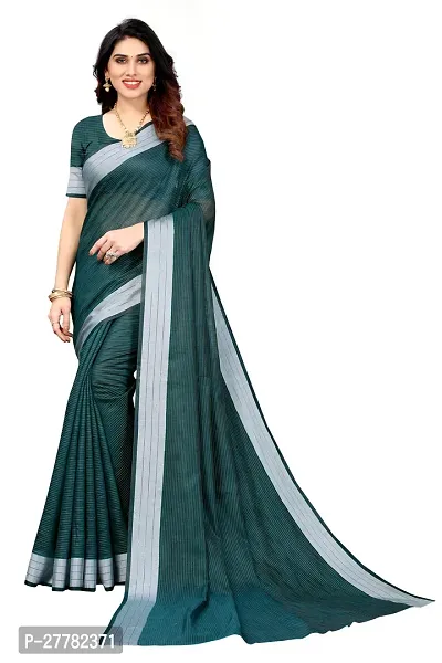 Beautiful Sea Green Linen Saree With Blouse Piece For Women-thumb0