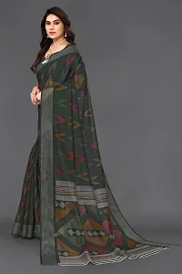 Beautiful Green Linen Saree With Blouse Piece For Women-thumb1