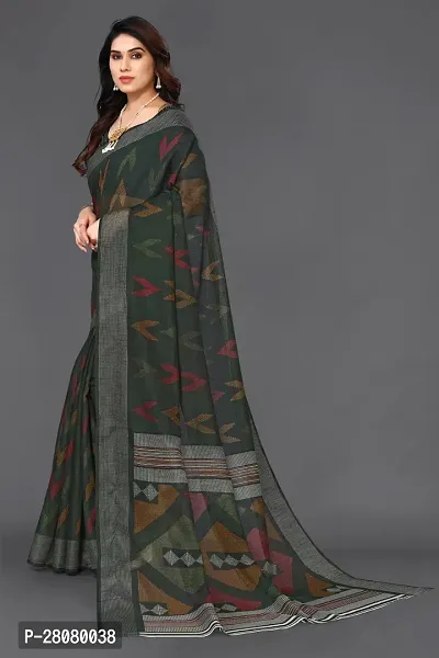 Beautiful Green Linen Saree With Blouse Piece For Women-thumb2