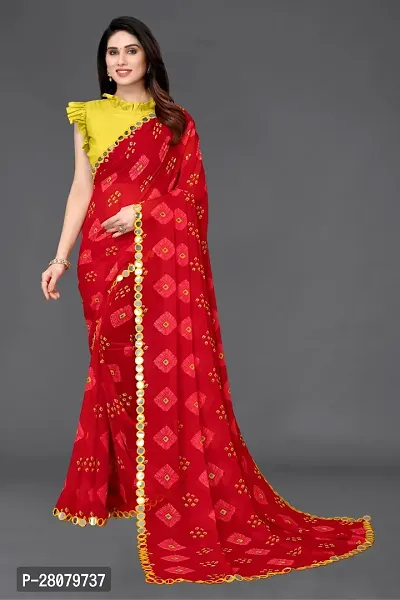 Beautiful Red Georgette Saree With Blouse Piece For Women-thumb0