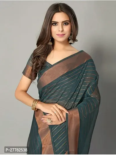 Beautiful Teal Linen Saree With Blouse Piece For Women-thumb0