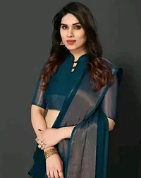 Beautiful Teal Chiffon Saree With Blouse Piece For Women-thumb1