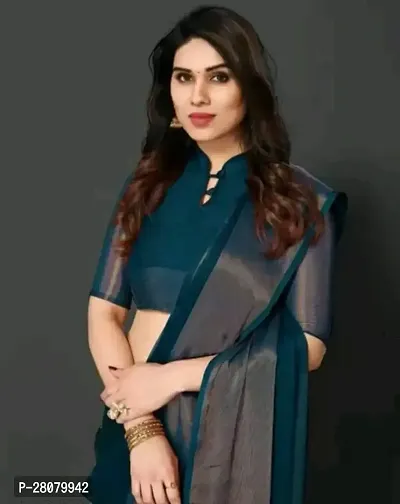 Beautiful Teal Chiffon Saree With Blouse Piece For Women-thumb2