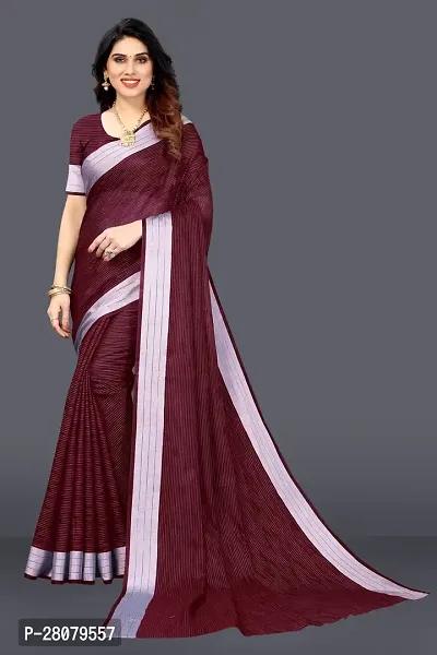 Beautiful Purple Linen Saree With Blouse Piece For Women