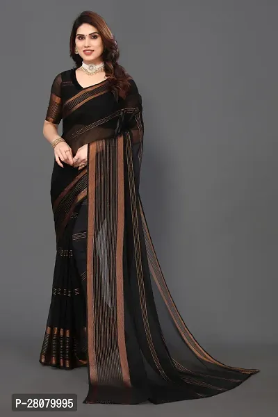 Beautiful Black Cotton Saree With Blouse Piece For Women-thumb0