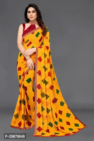 Beautiful Yellow Georgette Saree With Blouse Piece For Women-thumb0