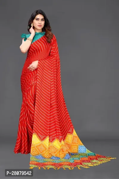 Beautiful Red Chiffon Saree With Blouse Piece For Women-thumb0