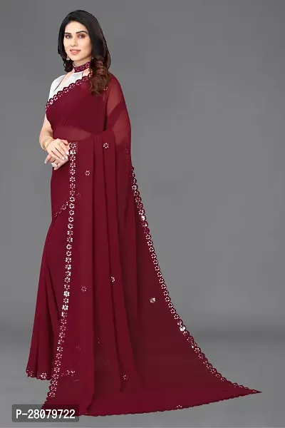 Beautiful Maroon Georgette Saree With Blouse Piece For Women-thumb0