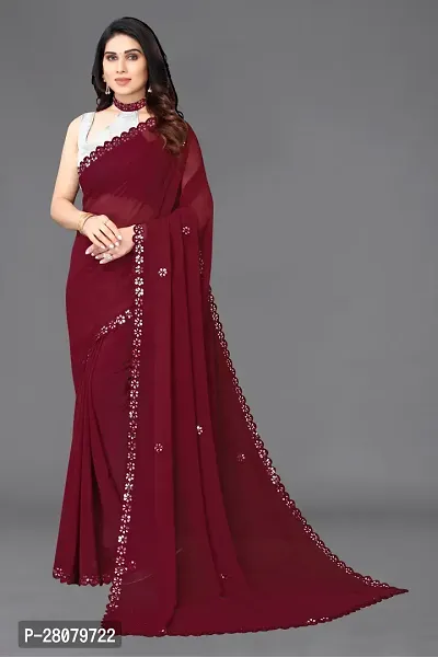 Beautiful Maroon Georgette Saree With Blouse Piece For Women-thumb3