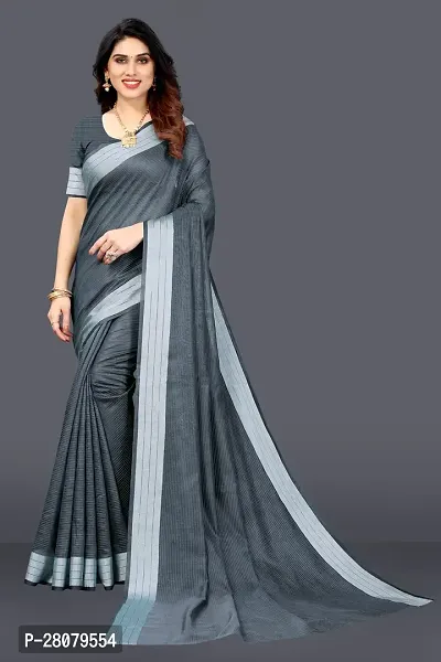 Beautiful Grey Linen Saree With Blouse Piece For Women