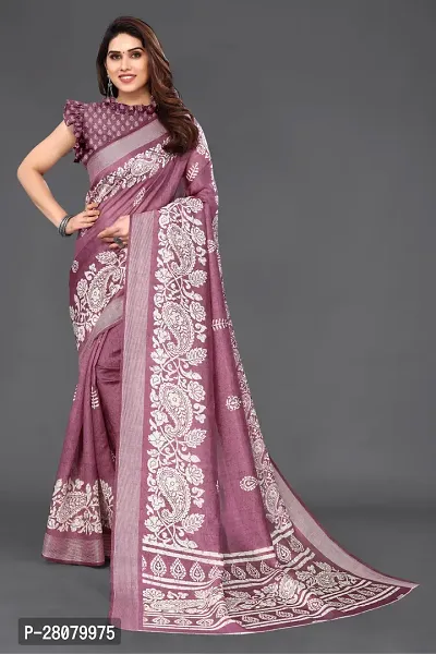 Beautiful Magenta Cotton Blend Saree With Blouse Piece For Women-thumb0