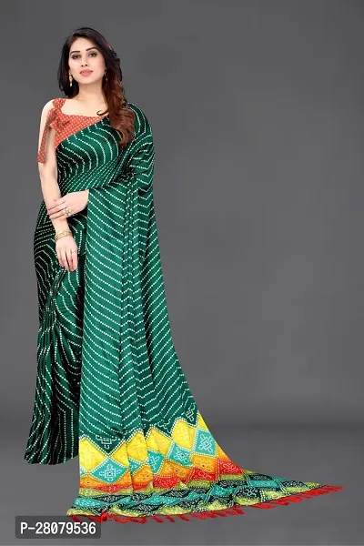 Beautiful Green Chiffon Saree With Blouse Piece For Women-thumb0