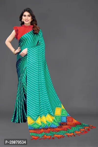 Beautiful Green Chiffon Saree With Blouse Piece For Women-thumb0