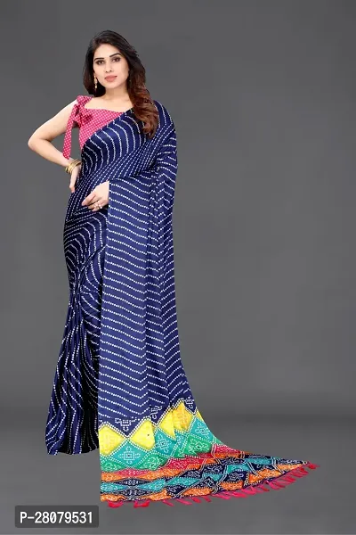 Beautiful Navy Blue Chiffon Saree With Blouse Piece For Women-thumb0