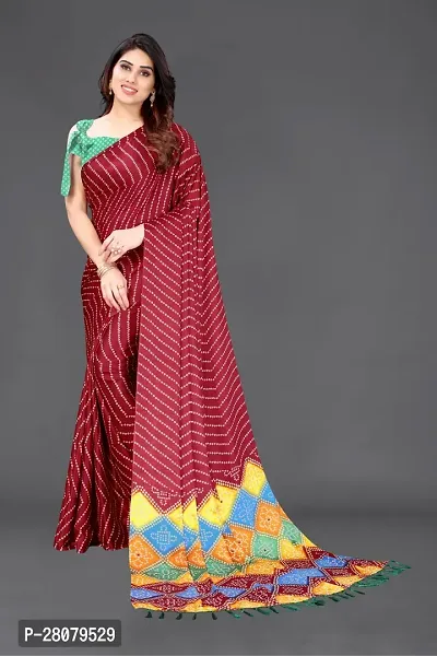 Beautiful Red Chiffon Saree With Blouse Piece For Women