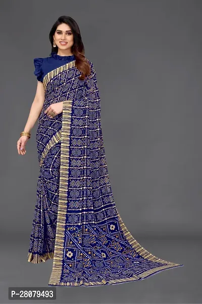 Beautiful Navy Blue Georgette Saree With Blouse Piece For Women-thumb0