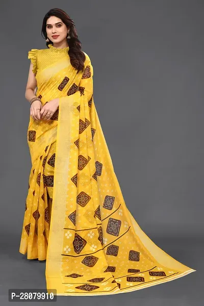 Beautiful Yellow Linen Saree With Blouse Piece For Women-thumb0