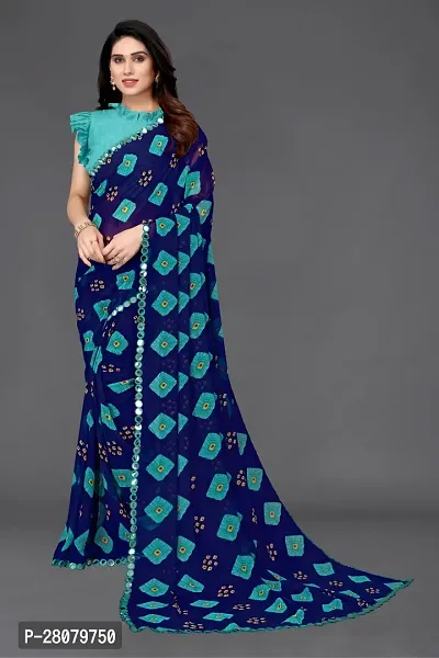 Beautiful Blue Georgette Saree With Blouse Piece For Women-thumb0