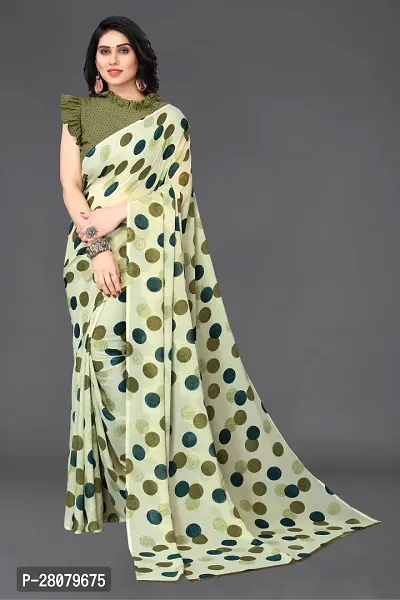 Beautiful Green Georgette Saree With Blouse Piece For Women-thumb0