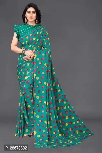 Beautiful Green Georgette Saree With Blouse Piece For Women-thumb0