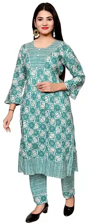 Stylish Cotton A-Line Printed Kurta with Bottom Set