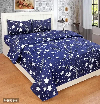 Blue Star Printed Polycotton  Double Bedsheet with Two Pillow Covers