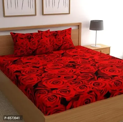 Red Flower  Polycotton 3D Printed Double Bedsheet with Two Pillow Covers-thumb0