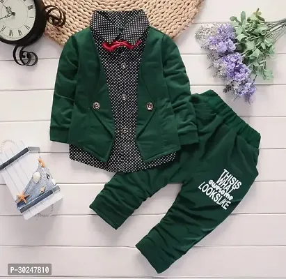 Elegant Hosiery Cotton Checked Shirt with Bottom And Attached Jacket For Kids-thumb0