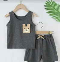 Elegant Hosiery Cotton Self Pattern T-Shirt with Shorts Set For Kids-thumb1