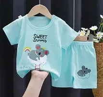 Elegant Hosiery Cotton Printed T-Shirt with Short Set For Kids-thumb1