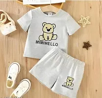 Elegant Hosiery Cotton Printed T-Shirt with Short Set For Kids-thumb1