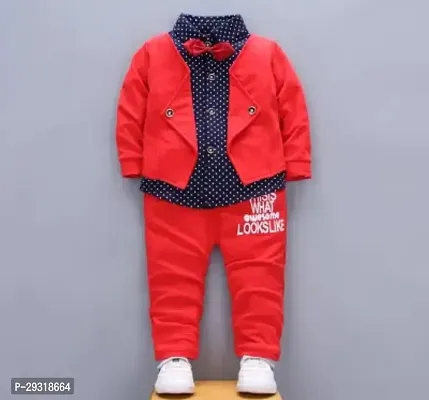 Stylish Red Cotton Clothing Set For Boys-thumb0