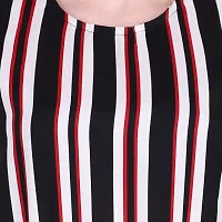 Women's Round Neck Short Sleeve Multi Color Striped Pattern Crepe Casual Long Jumpsuit-thumb4