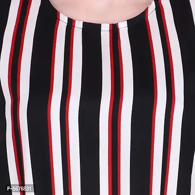 Women's Round Neck Short Sleeve Multi Color Striped Pattern Crepe Casual Long Jumpsuit-thumb5